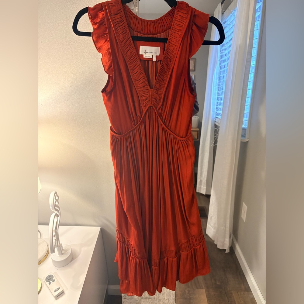 Anthropologie Maeve Solene mini dress. Deep Auburn. Size S.